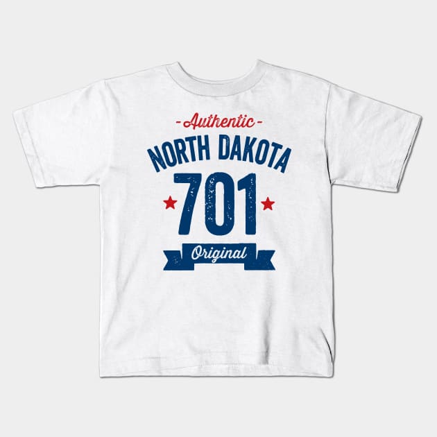 Authentic North Dakota 701 Area Code Kids T-Shirt by DetourShirts